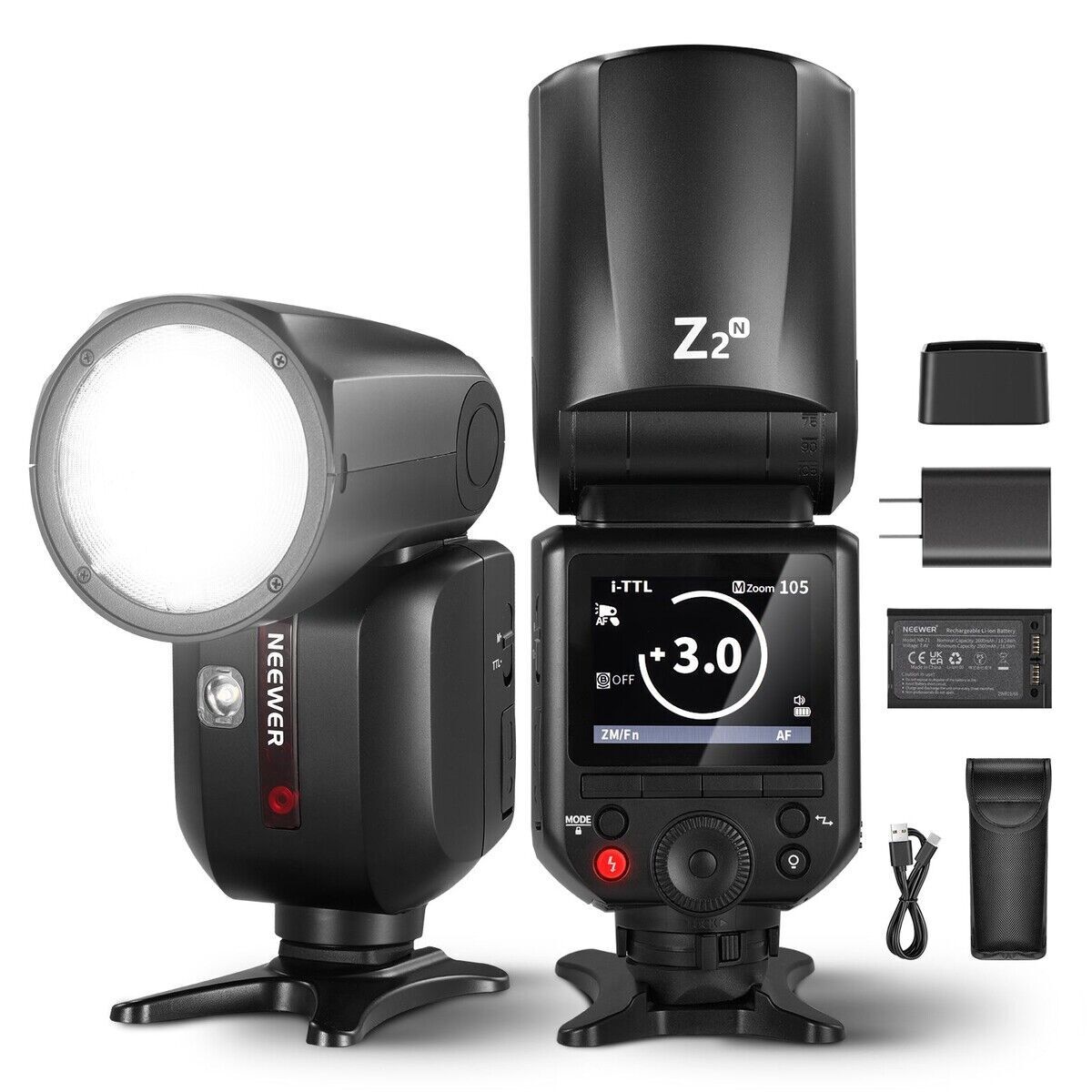 Neewer Z2PRO-N Nikon Uyumlu 76W Yuvarlak Kafa Akülü Tepe Flaşı & Kubbe Difüzör