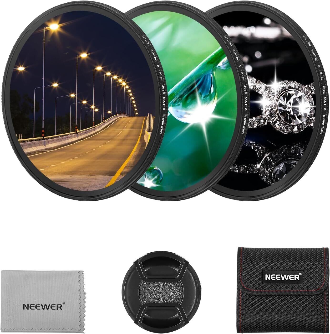 NEEWER 82mm 3'lü Yıldız Filtre Kiti (4, 6, 8 Noktalı)