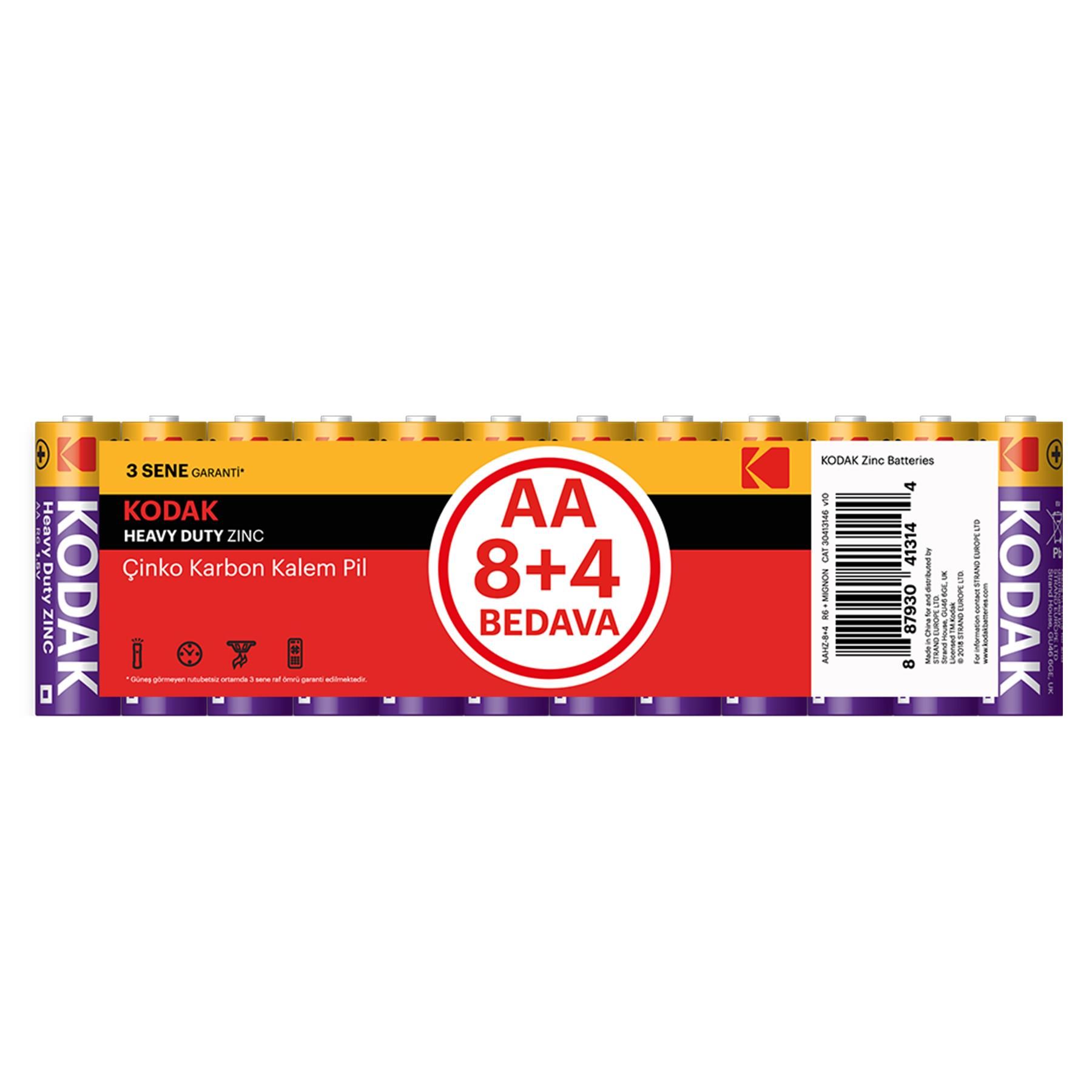 Kodak 8+4 Shrink Çinko Karbon Kalem Pil-AA