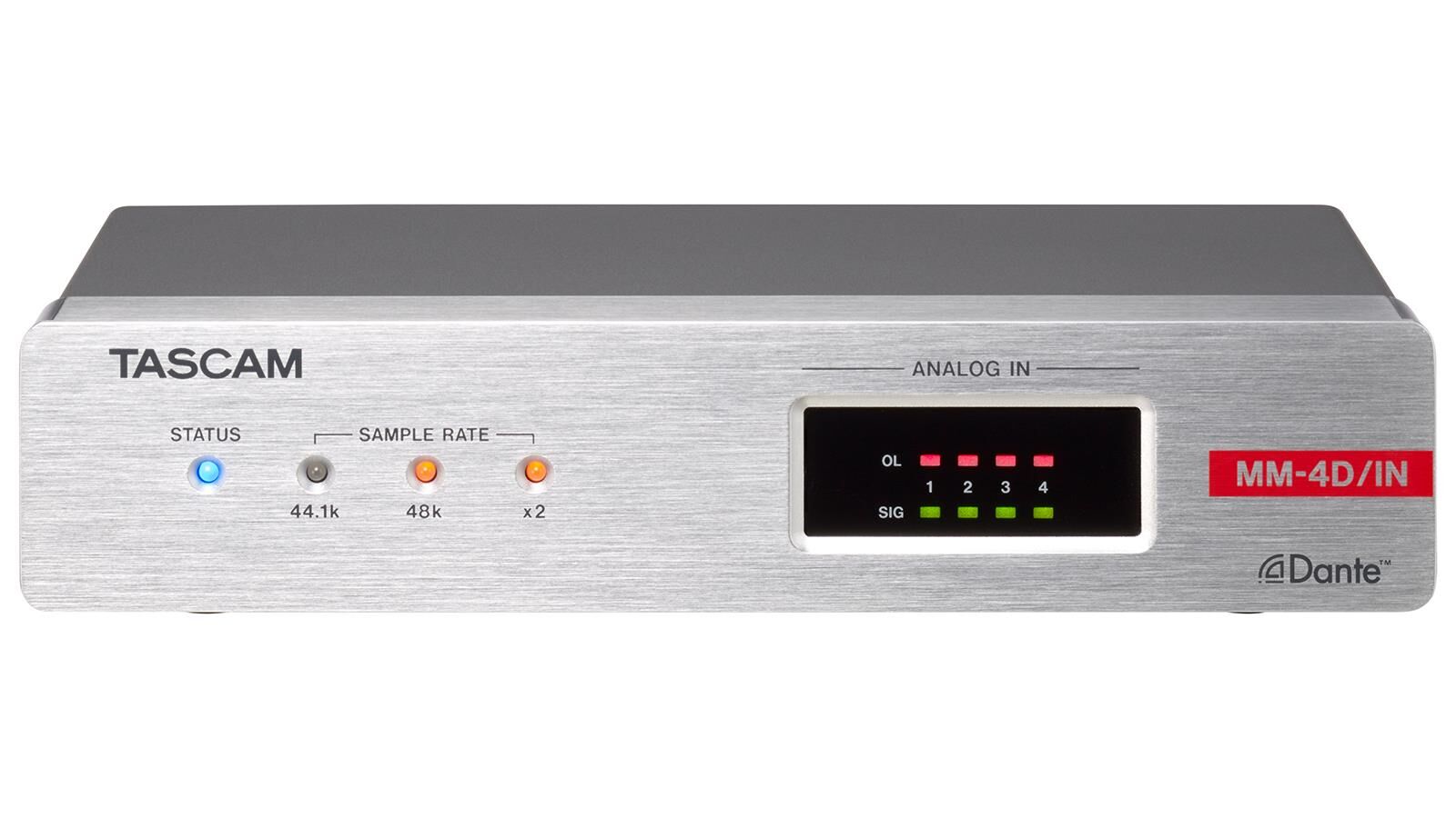 Tascam MM-4D-IN-E Dahili DSP Mikseri ile 4 Kanallı Mikrofon/Hat Girişli Dante Dönüştürücü