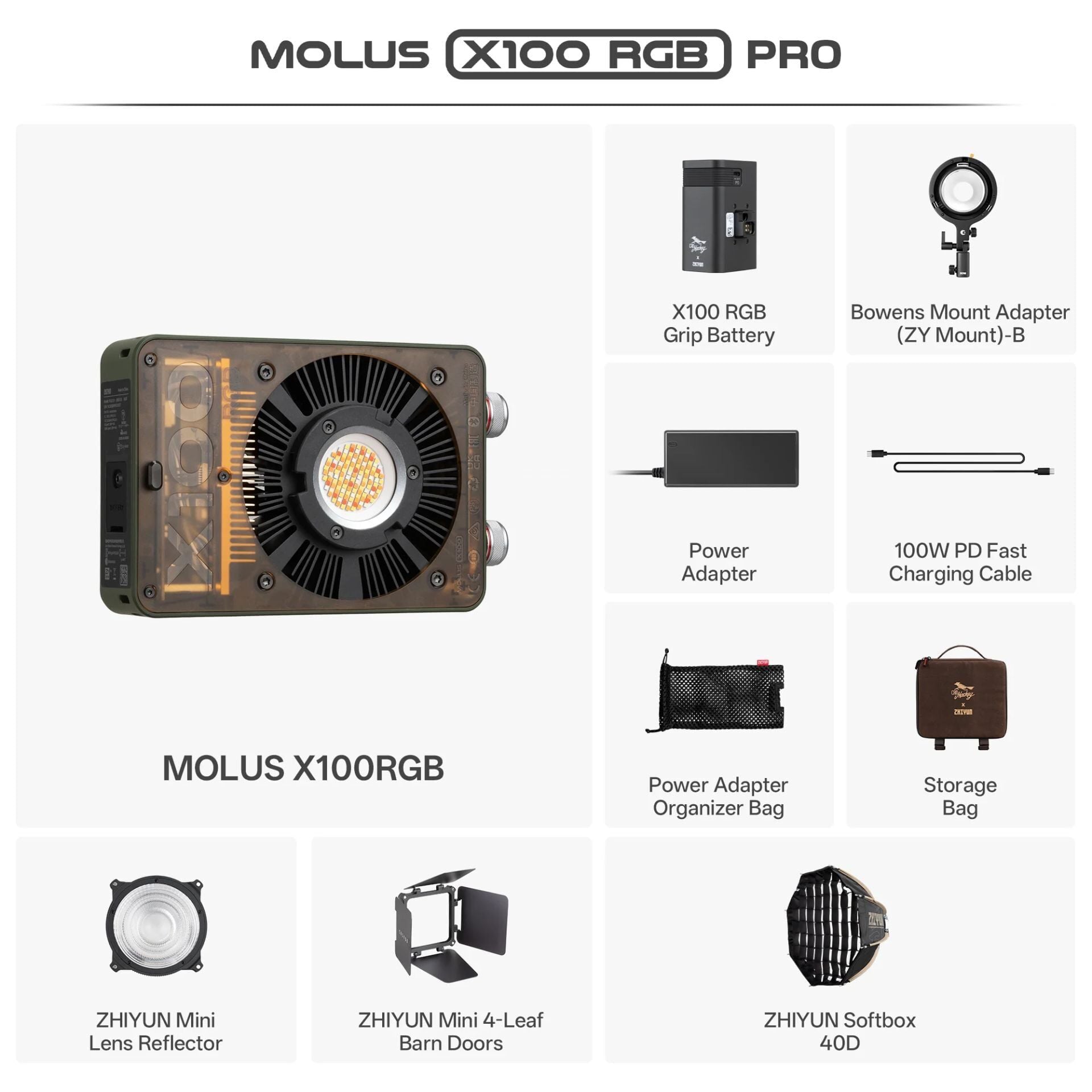 Zhiyun Molus X100 RGB 100W COB Taşınabilir LED Işık Pro Paket