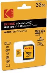 Kodak 32GB Micro SD UHS-I U3/V30/A1 Hafıza Kartı + Adaptör (Sarı)
