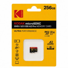 Kodak 256GB UHS-I U3 A2 V30 PRO Micro SD Hafıza Kartı (Pocket Kameralarla Uyumlu) (160MB/s - 145MB/s)