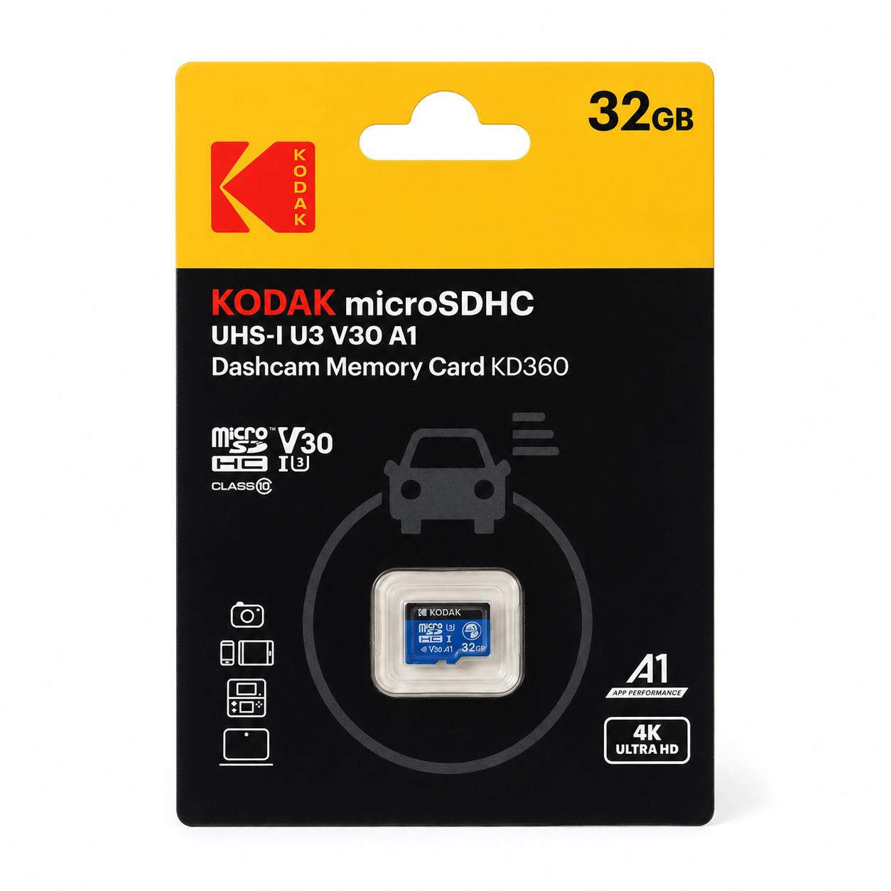 Kodak 32GB Micro SD UHS-I U3/V30/A1 Araç Kamerası İçin Micro SD Kart KD360