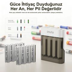 Imuto 3600mWh AA Şarj Edilebilir Pil + Power Case Şarj Kiti (4’lü Paket)