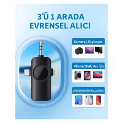 DP-M38 Wireless 3IN1 (Kablosuz Mikrofon) Type-C - Lightning -3,5mm Jak Çiftli Yaka Mikrofonu