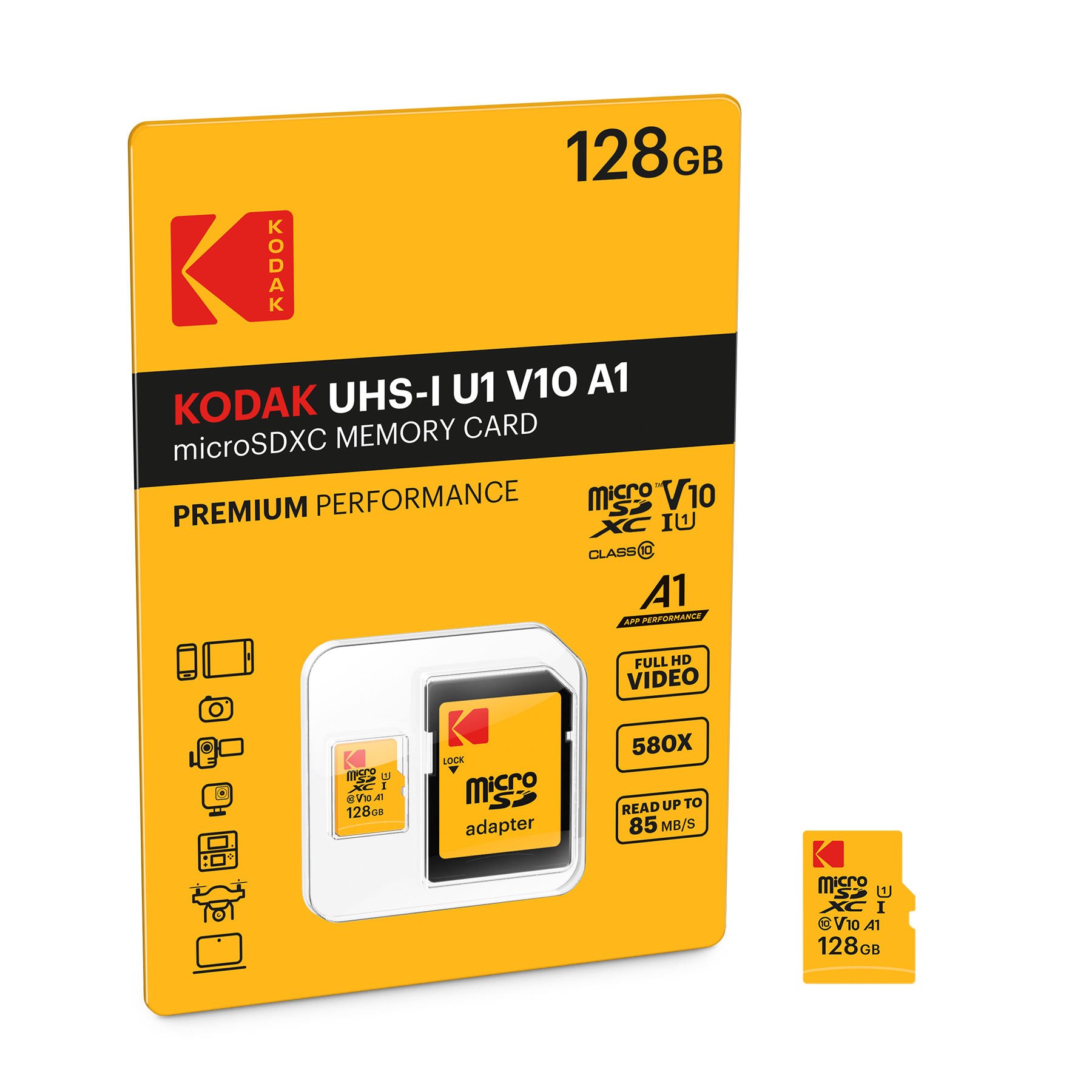 Kodak Micro SD 128GB UHS-I U1 V10 A1 Premium Hafıza Kartı