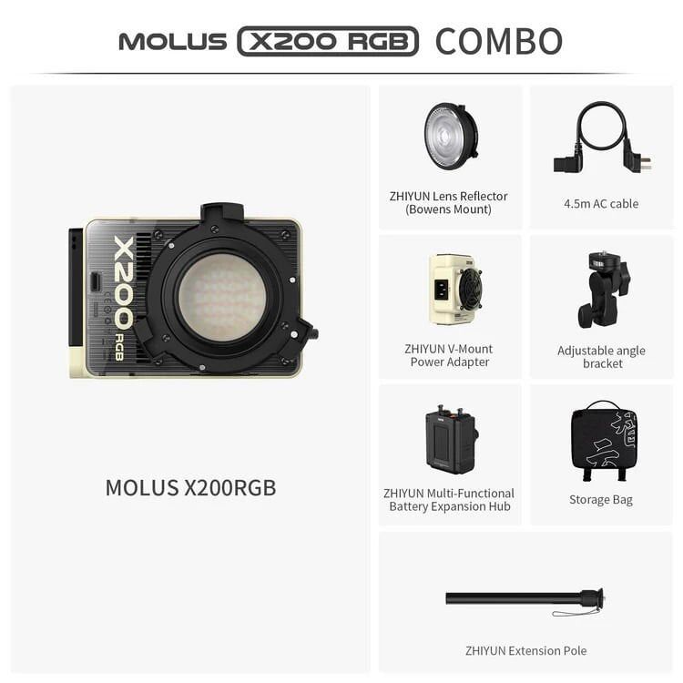 Zhiyun Molus X200 RGB 200W COB Taşınabilir LED Işık Bej Combo Paket
