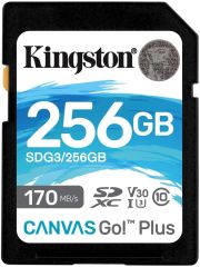 KINGSTON 256GB SDXC CANVAS GO PLUS 170R C10 UHS-I U3 V30   SD CARD SDG3/256GB