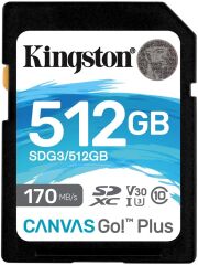 KINGSTON 512GB SDXC CANVAS GO PLUS 170R C10 UHS-I U3 V30   SD CARD SDG3/512GB
