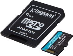 KINGSTON 64GB MICROSDXC CANVAS GO PLUS 170R A2 U3 V30 CARD + SD ADAPTER SDCG3/64GB