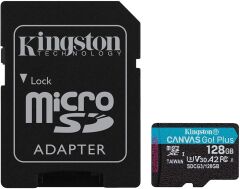 KINGSTON 128GB MICROSDXC CANVAS GO PLUS 170R A2 U3 V30 CARD + SD ADAPTER SDCG3/128GB