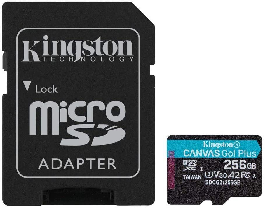 KINGSTON 256GB MICROSDXC CANVAS GO PLUS 170R A2 U3 V30 CARD + SD ADAPTER SDCG3/256GB