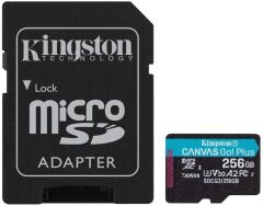 KINGSTON 256GB MICROSDXC CANVAS GO PLUS 170R A2 U3 V30 CARD + SD ADAPTER SDCG3/256GB