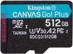 KINGSTON 512GB MICROSDXC CANVAS GO PLUS 170R A2 U3 V30  CARD + SD ADAPTER SDCG3/512GB