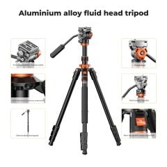 K&F Concept 200cm Alüminyum Tripod (O234A7+FH-03)