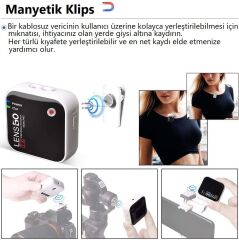 Lensgo 348C Beyaz 1V2 Kablosuz İkili Mikrofon Seti