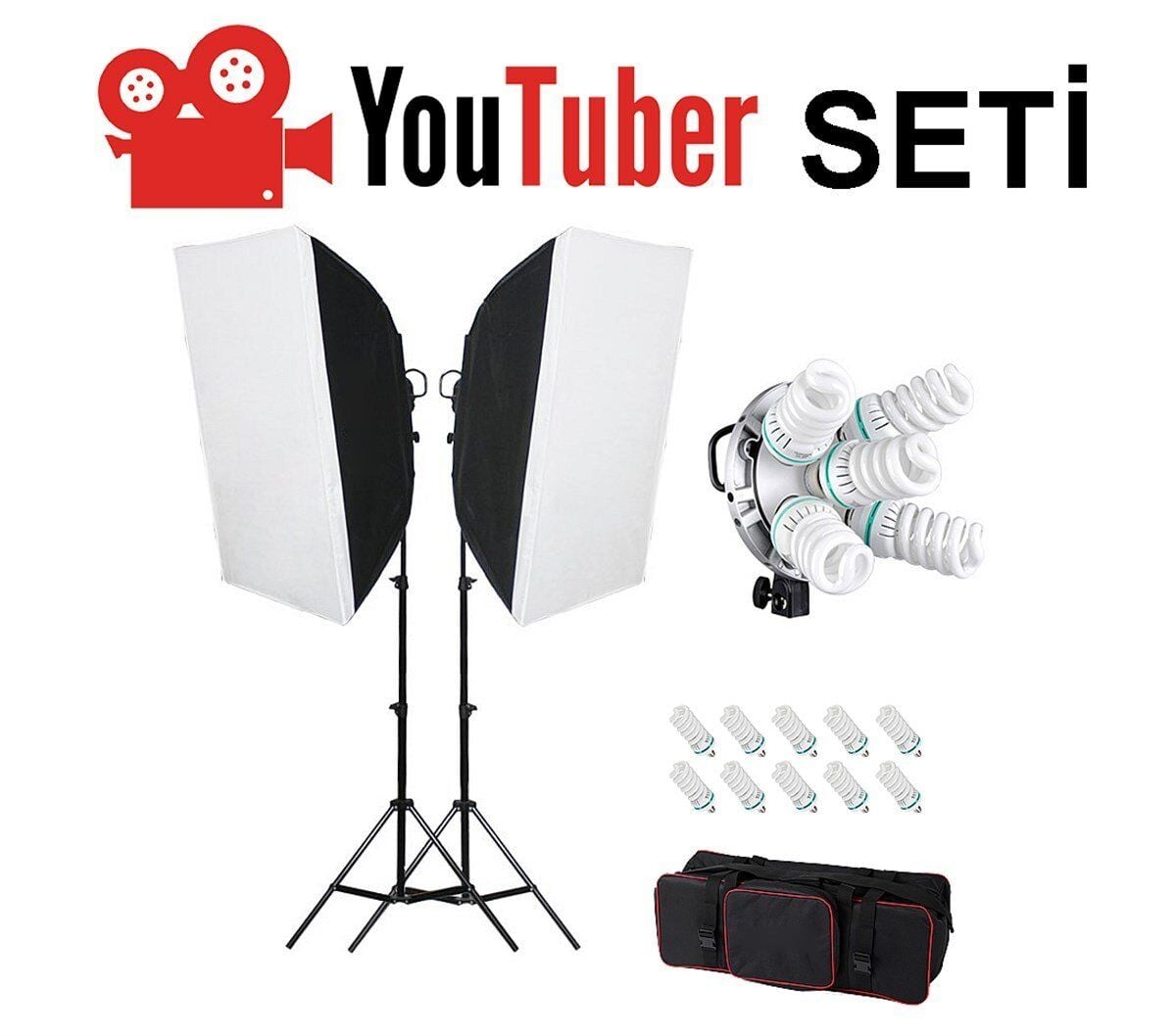 Youtuber video seti Star 2'li Sürekli Işık Seti 5'li Duylu (Softboxlı)