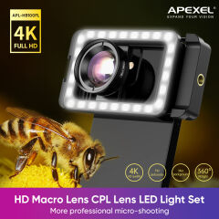 Apexel Yeni 3'ü 1 Arada Cep Telefonu Lens Klipsi ve Dolgu Işığı ile 100mm Makro Lens Kiti