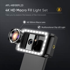 Apexel Yeni 3'ü 1 Arada Cep Telefonu Lens Klipsi ve Dolgu Işığı ile 100mm Makro Lens Kiti