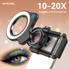 Apexel 10-20X Zoom Makro Lens+Halka Işık
