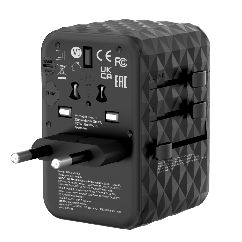 VERBATIM 32120 - V GAN3 UNIVERSAL TRAVEL ADAPTER UTA-06 65W