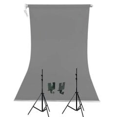 Weifeng 190cm x 400cm Kumaş Taşınabilir Sonsuz Gri Fon Perdesi Seti