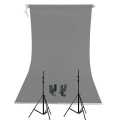Weifeng 190cm x 400cm Kumaş Taşınabilir Sonsuz Gri Fon Perdesi Seti
