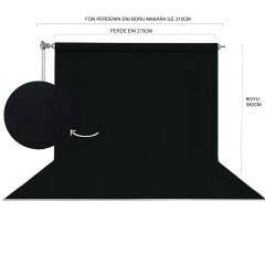 Stüdyo Teknik 270X580Cm Siyah Fon Perde Seti