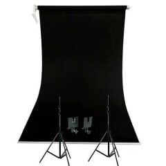 Weifeng 190cm x 400cm Kumaş Taşınabilir Sonsuz Siyah Fon Perdesi Seti
