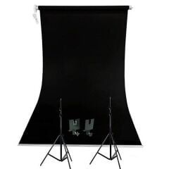 Weifeng 190cm x 400cm Kumaş Taşınabilir Sonsuz Siyah Fon Perdesi Seti