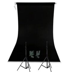 Weifeng 190cm x 400cm Kumaş Taşınabilir Sonsuz Siyah Fon Perdesi Seti