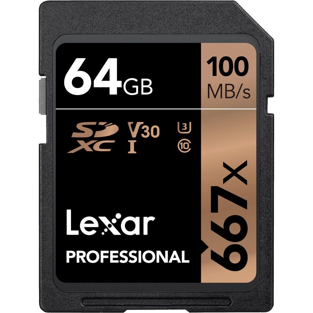 Lexar 64GB Professional 667x SDHC™/SDXC™ UHS-I cards, up to 100MB/s read 60MB/s write
