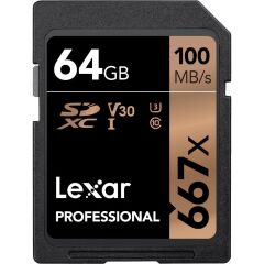 Lexar 64GB Professional 667x SDHC™/SDXC™ UHS-I cards, up to 100MB/s read 60MB/s write