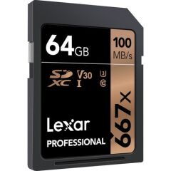 Lexar 64GB Professional 667x SDHC™/SDXC™ UHS-I cards, up to 100MB/s read 60MB/s write
