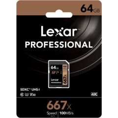 Lexar 64GB Professional 667x SDHC™/SDXC™ UHS-I cards, up to 100MB/s read 60MB/s write