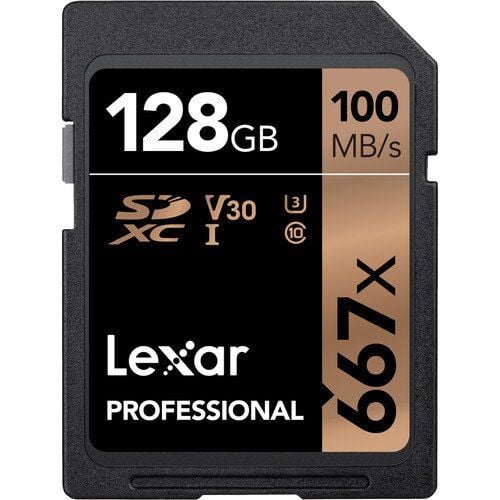 Lexar 128GB Professional 667x SDHC™/SDXC™ UHS-I cards, up to 100MB/s read 90MB/s write