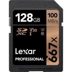 Lexar 128GB Professional 667x SDHC™/SDXC™ UHS-I cards, up to 100MB/s read 90MB/s write