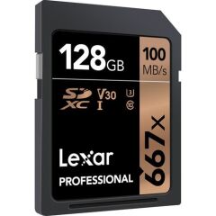 Lexar 128GB Professional 667x SDHC™/SDXC™ UHS-I cards, up to 100MB/s read 90MB/s write