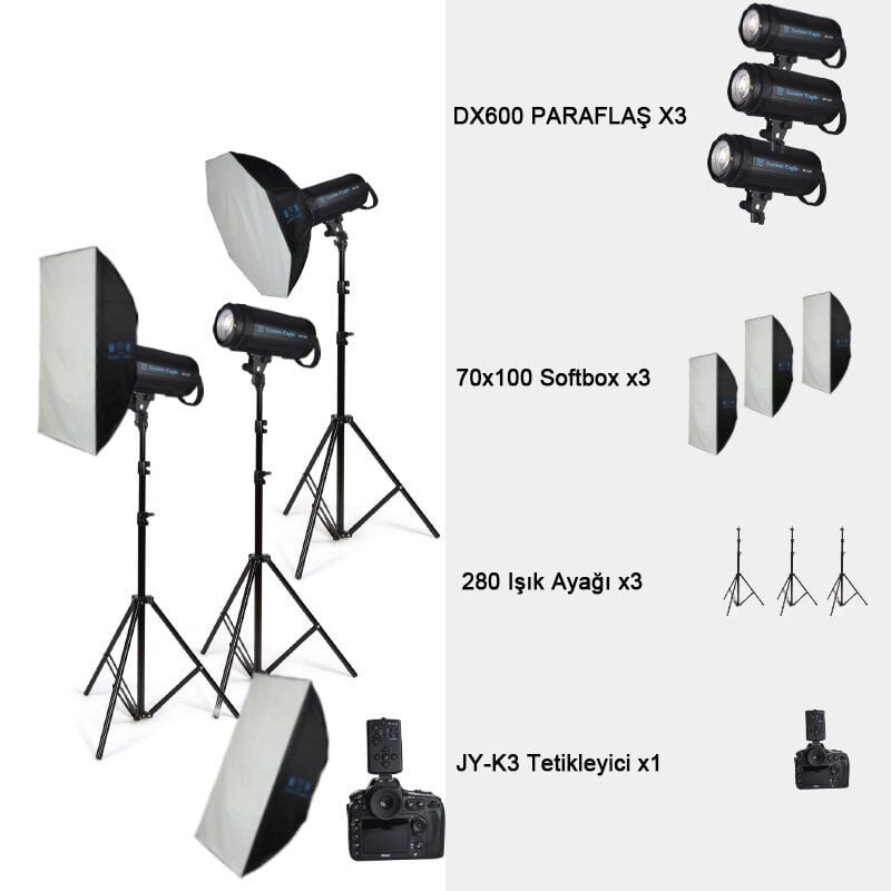 Golden Eagle DX600 Paraflaş 3'lü Set