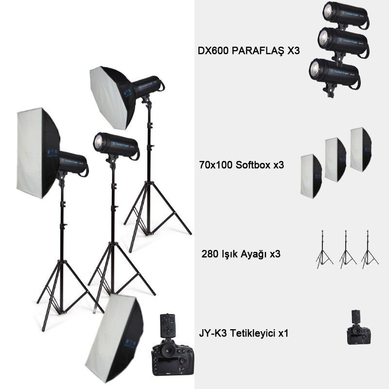 Golden Eagle DX600 Paraflaş 3'lü Set