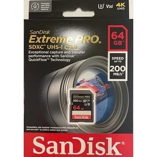 Sandisk Extreme PRO 64GB SD Hafıza Kartı 4K U3 V30 200MB/s